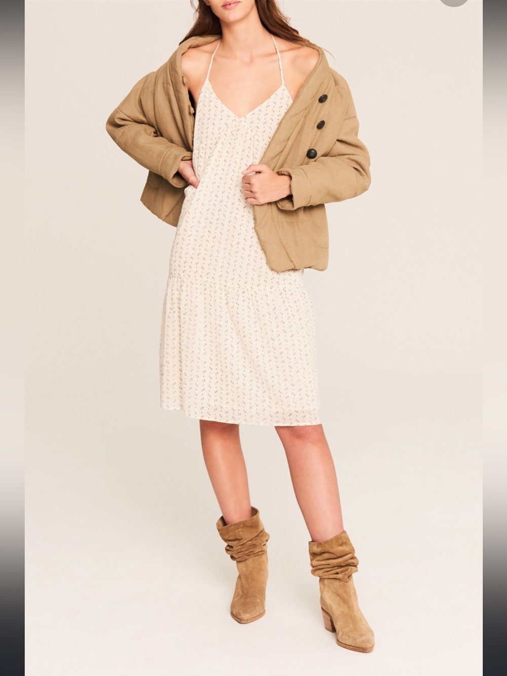 ba&sh Ella Cream Midi Slip Dress in Ecru